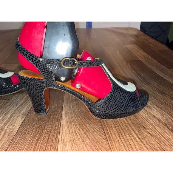 Chie Mihara Slingback Heels Black White Leather EU 38.5 US 8.5 Designer Shoes - Picture 6 of 16